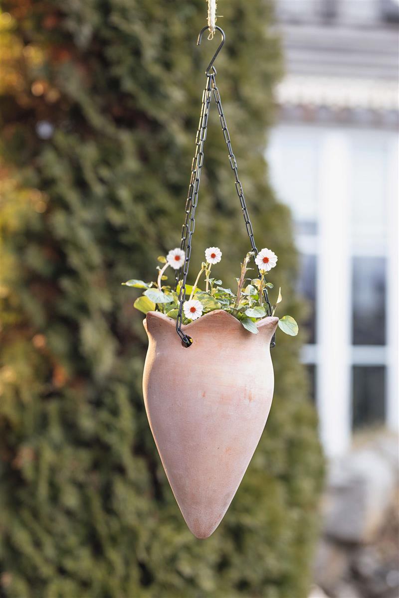 Dekoleisschaft Terra plantenhangmand van terracotta, 70 cm hoog, bloemenmand met metalen ketting, hangende plantenbak