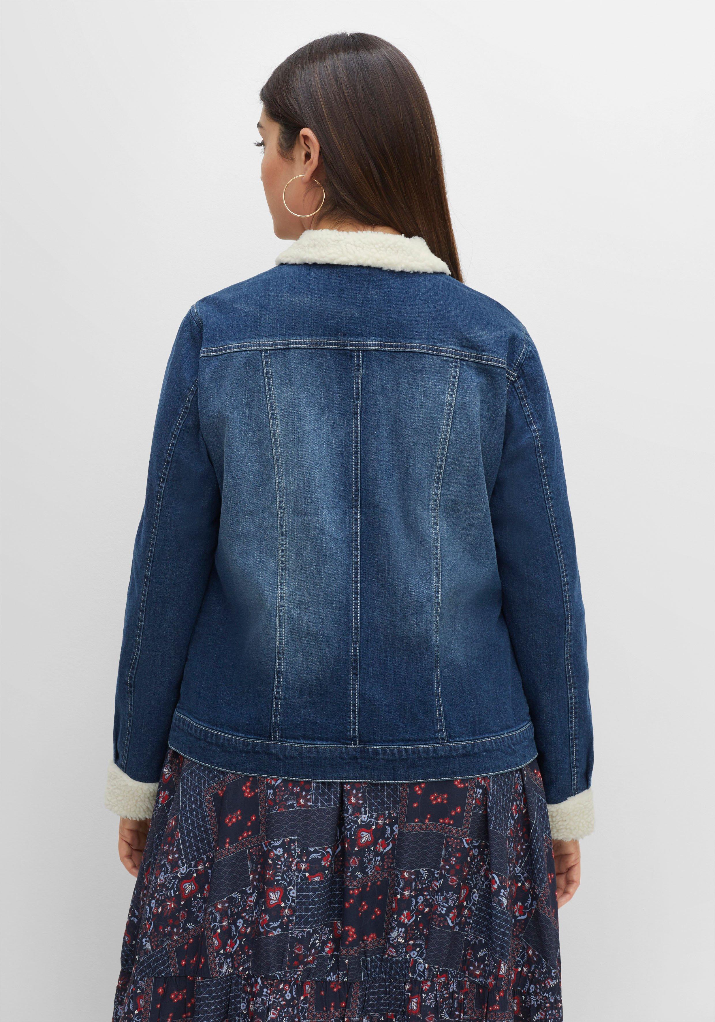 Jeansjacke mit Fellimitat an Kragen und Ärmeln