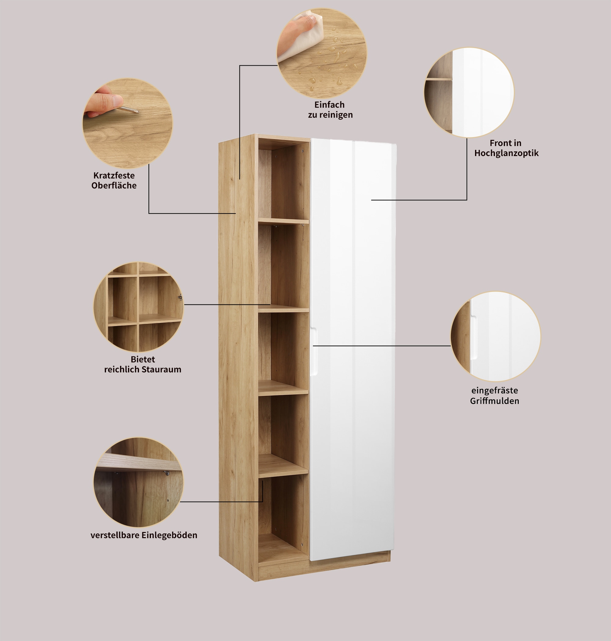 andas Aktenschrank »Lund« mit Griffmulde & Hochglanzfront, 10 Fächer, Höhe 180 cm