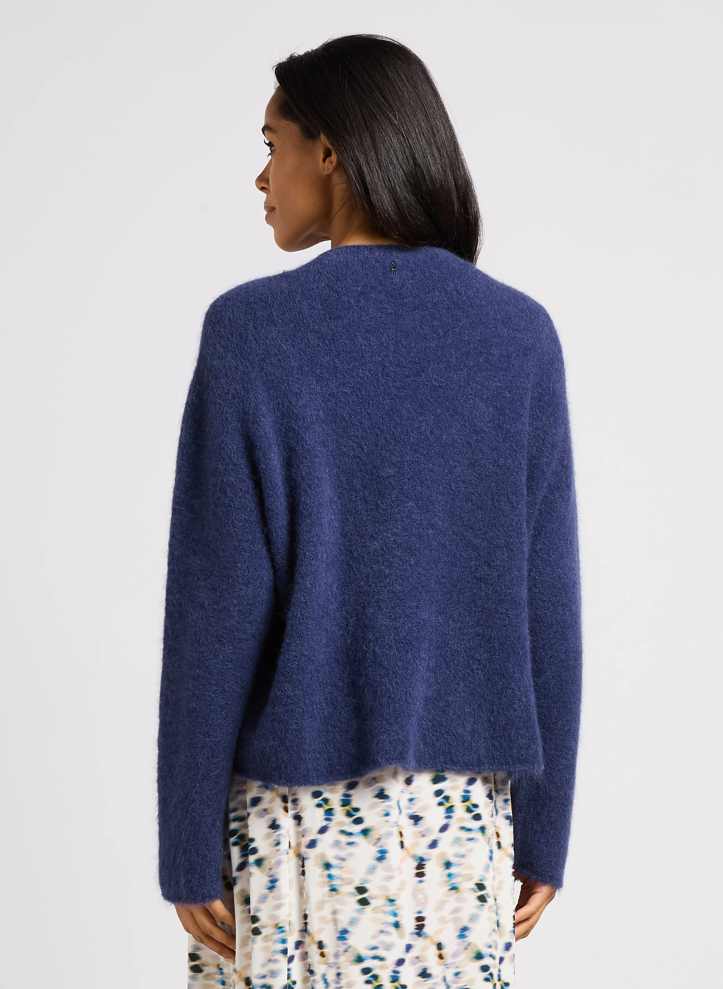 THELMA - Pull ample col rond en laine d'alpaga mélangée | Bleu
