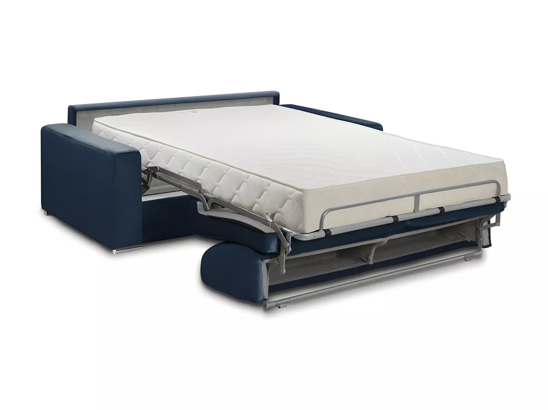 Canapé 2 places convertible express en velours bleu nuit - Couchage 120 cm - Matelas 22 cm CALIFE