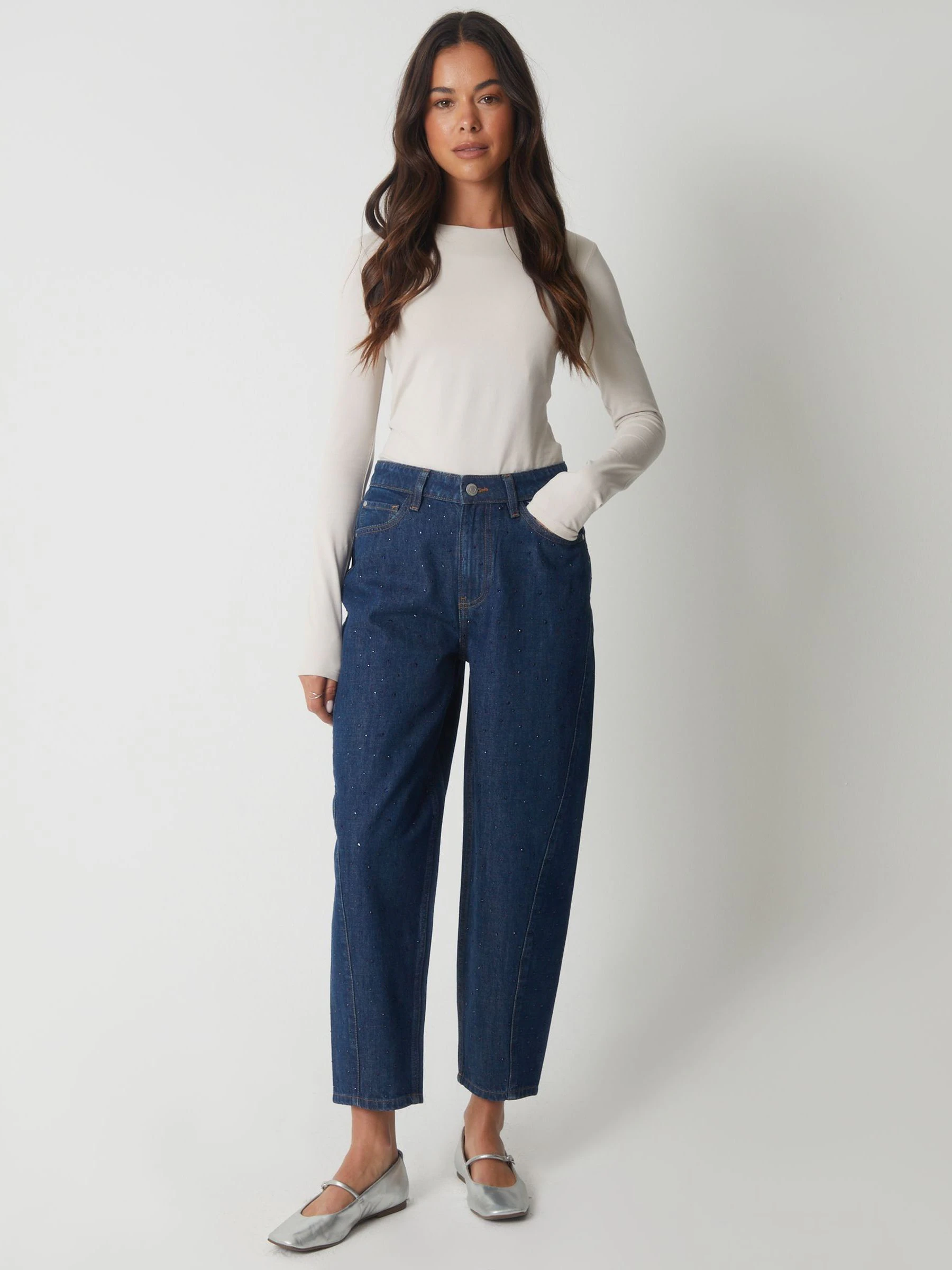 Threadbare Embellished Barrel Leg Jeans