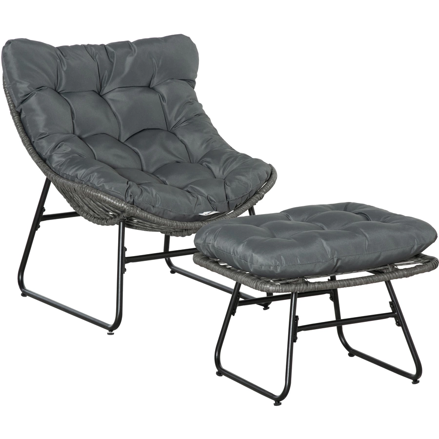 Outsunny Rattansessel-Set mit Fußhocker grau