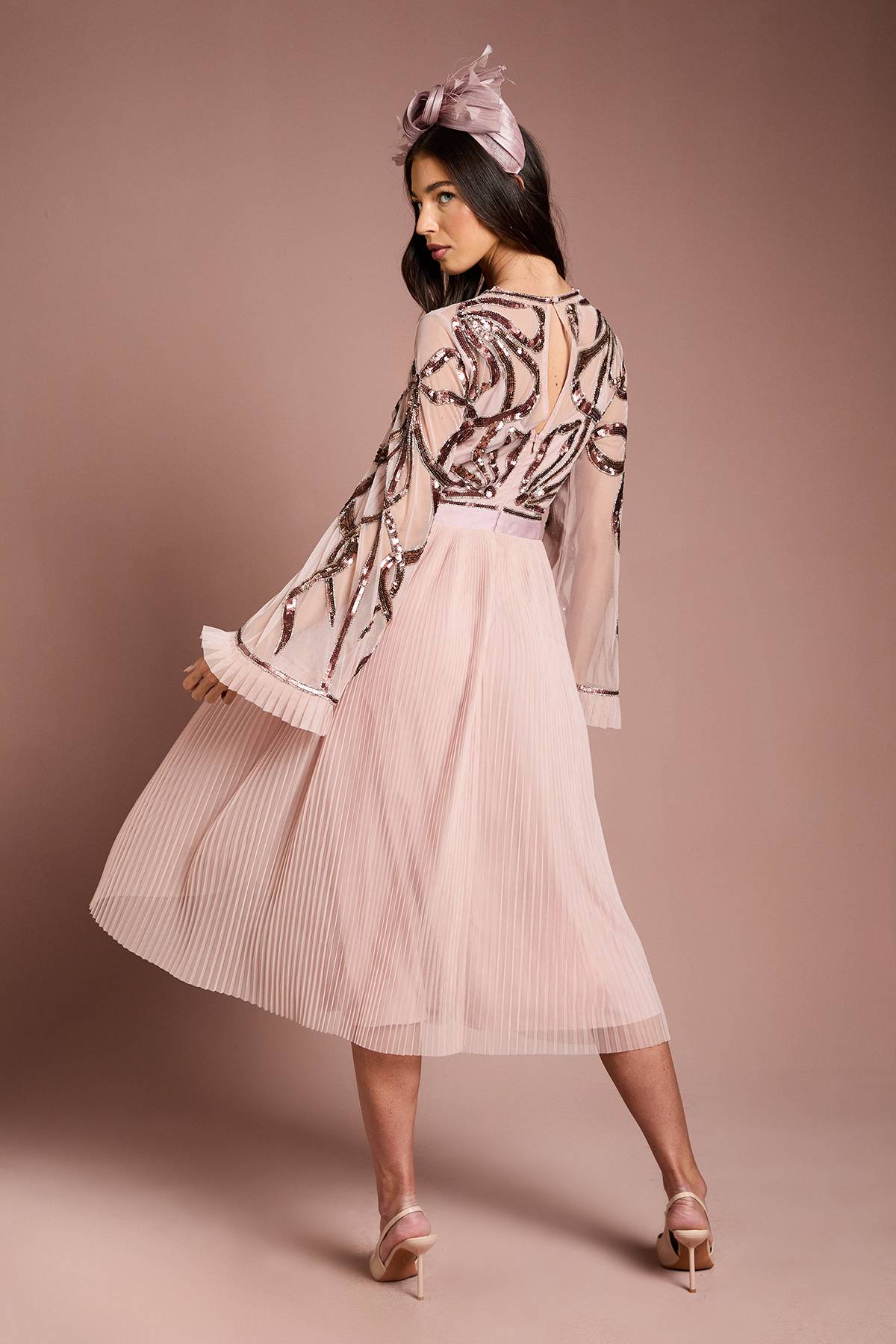 Coast Robe Midi Lisa Tan à Manches Longues Ornée de Nœuds