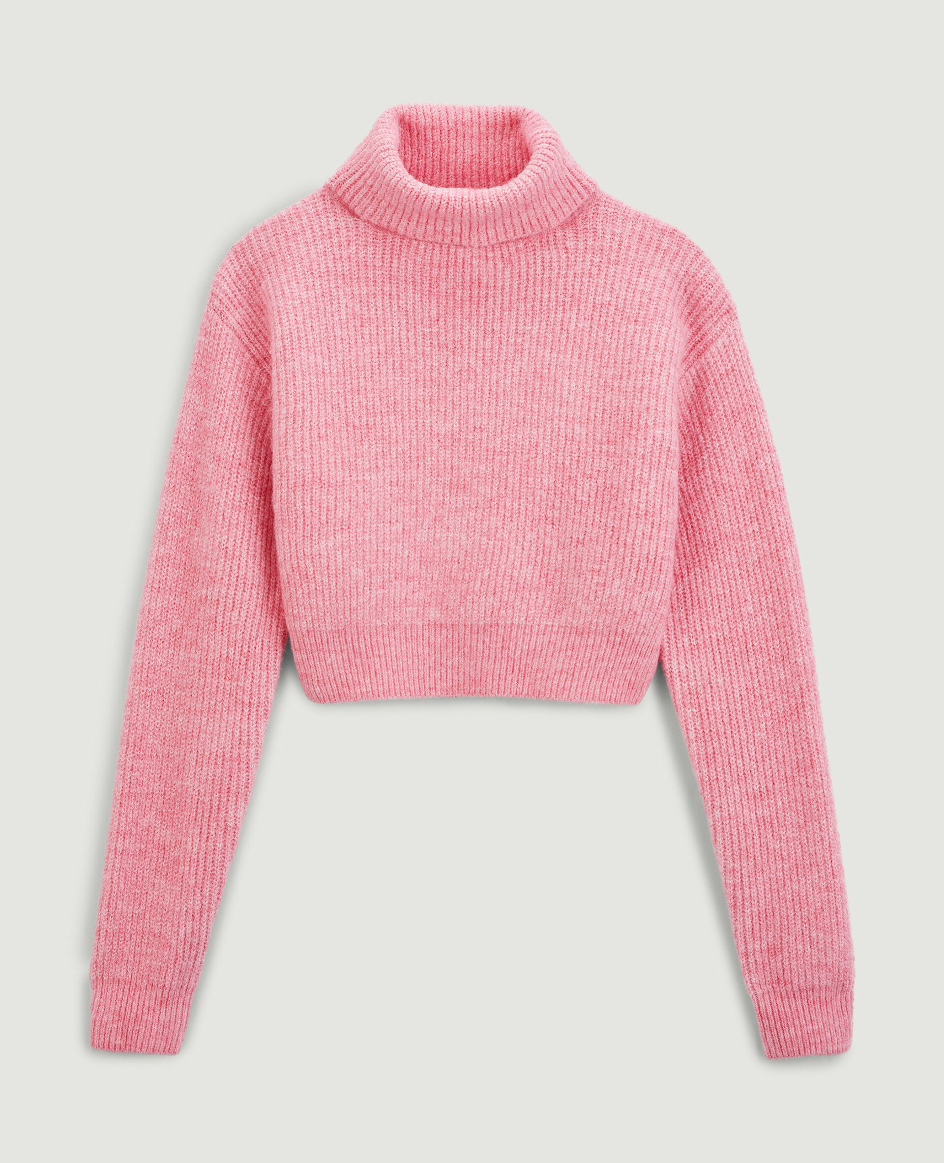 Pull cropped col roulé - Rose