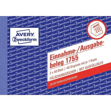 Avery Zweckform 1755 Einnahme-/Ausgabebeleg, A6 quer, selbstdurchschreibend, 2x40 Blatt