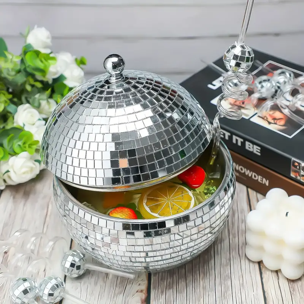 (3.5l) Discokugel Party Eiswürfel Behälter Flaschen Eiskübel Getränke Kühler Ice Bucket für Bier / Champagner / Sekt - Silber