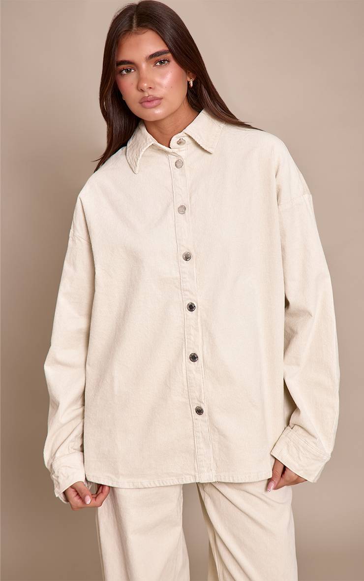 Ecru Chemise En Velours Côtelé Délavé
