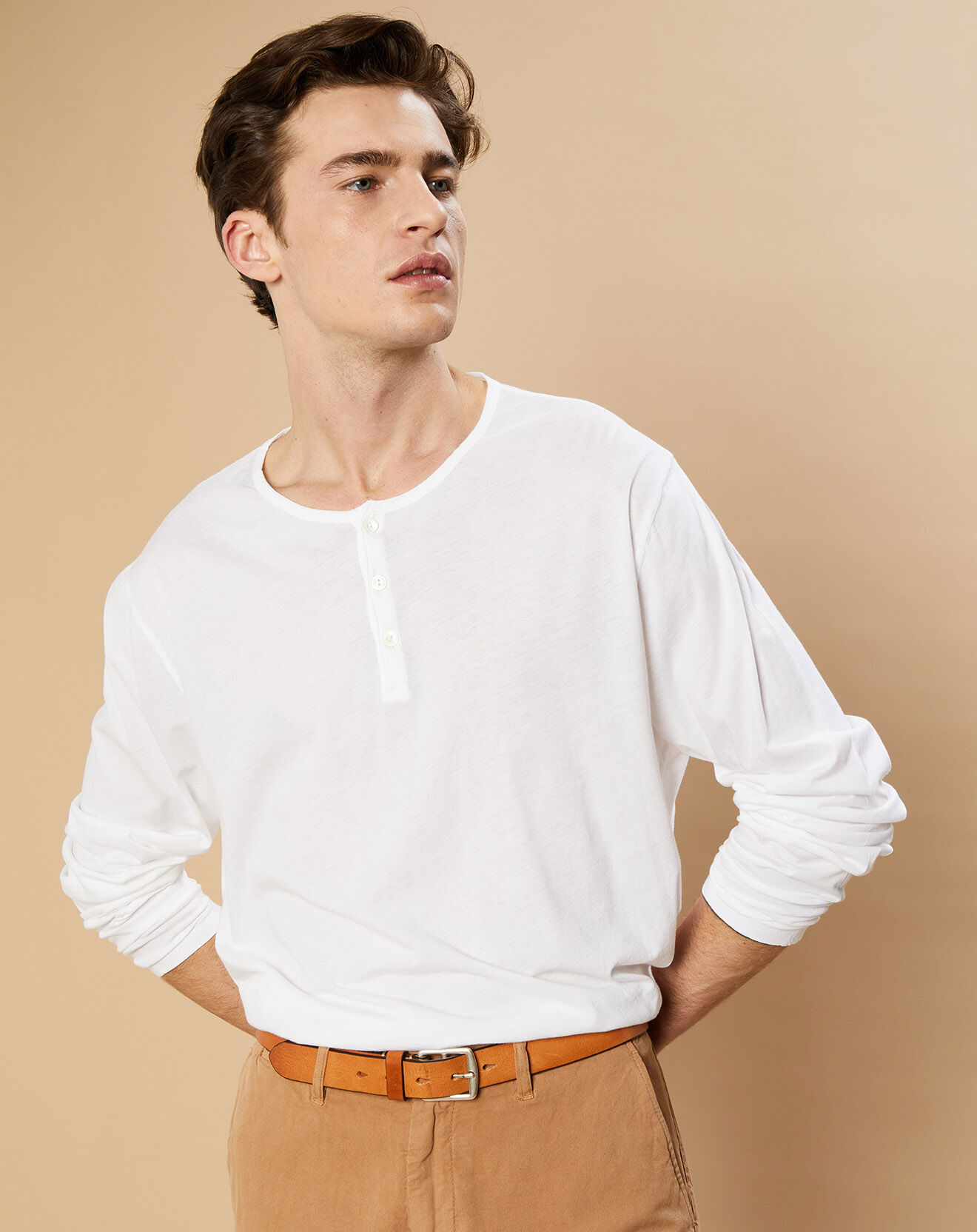 Hartford T-Shirt Light Henley blanc