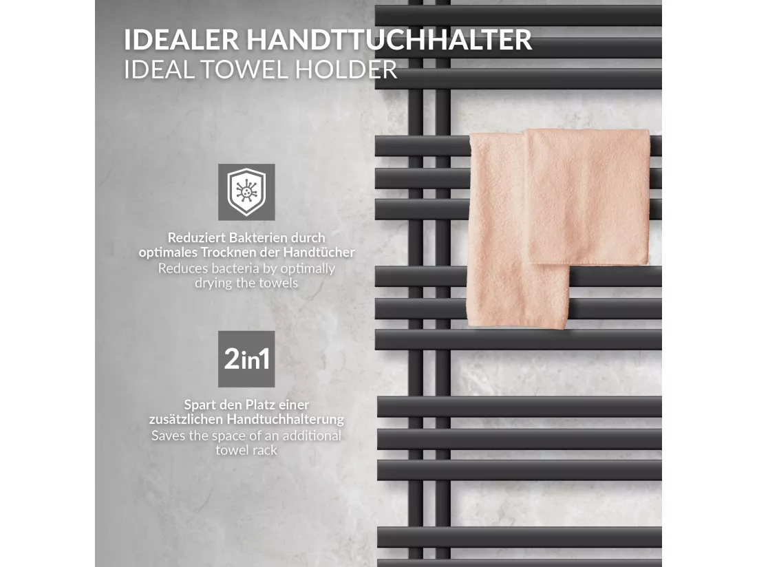 Radiateur de Salle de Bain Iron EM 600x1400 mm Anthracite Raccord Central au Bas