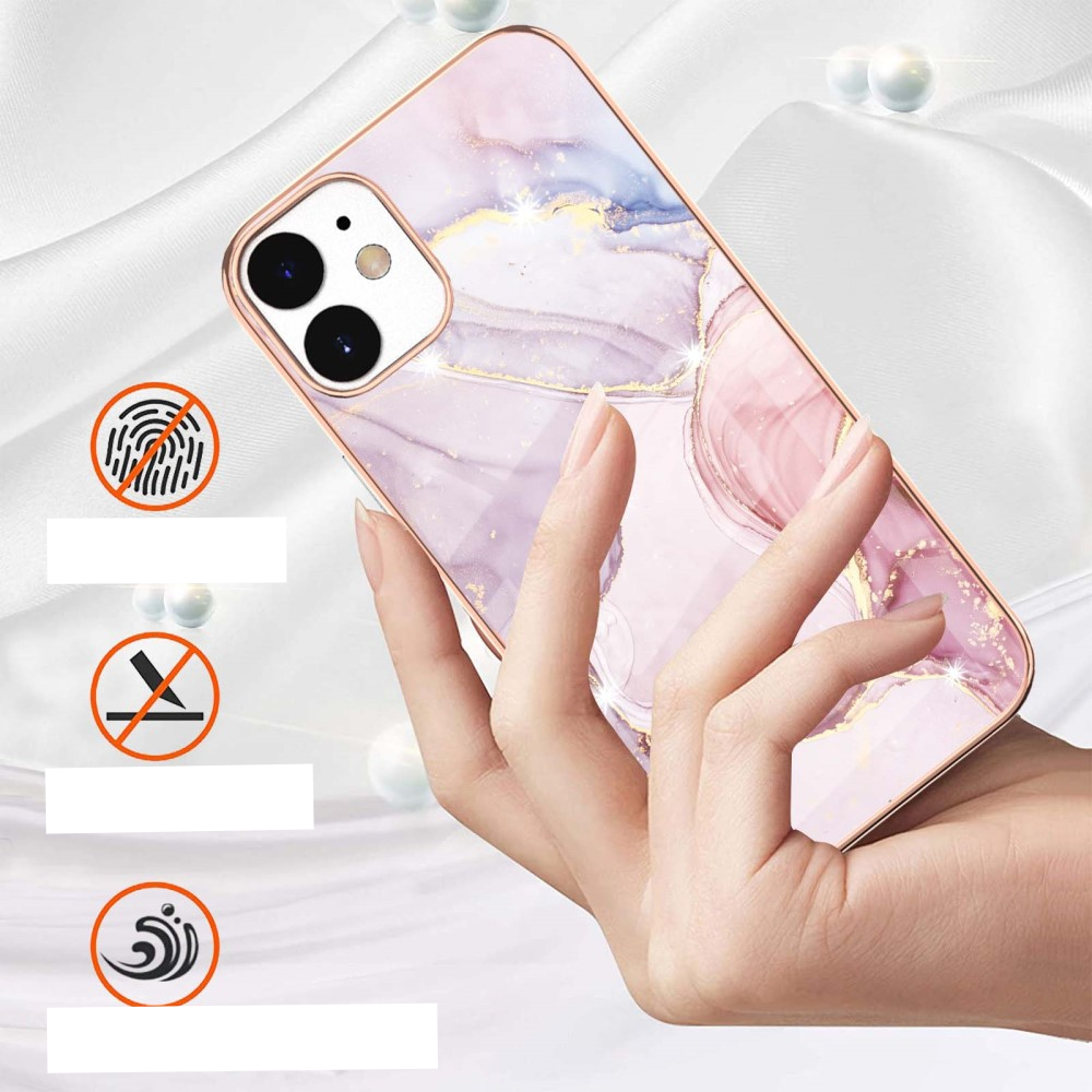 iPhone 12 / iPhone 12 Pro Gummi Case Hülle Galvanisierter Rahmen Marble Marmor Design - Rosa / Roségold