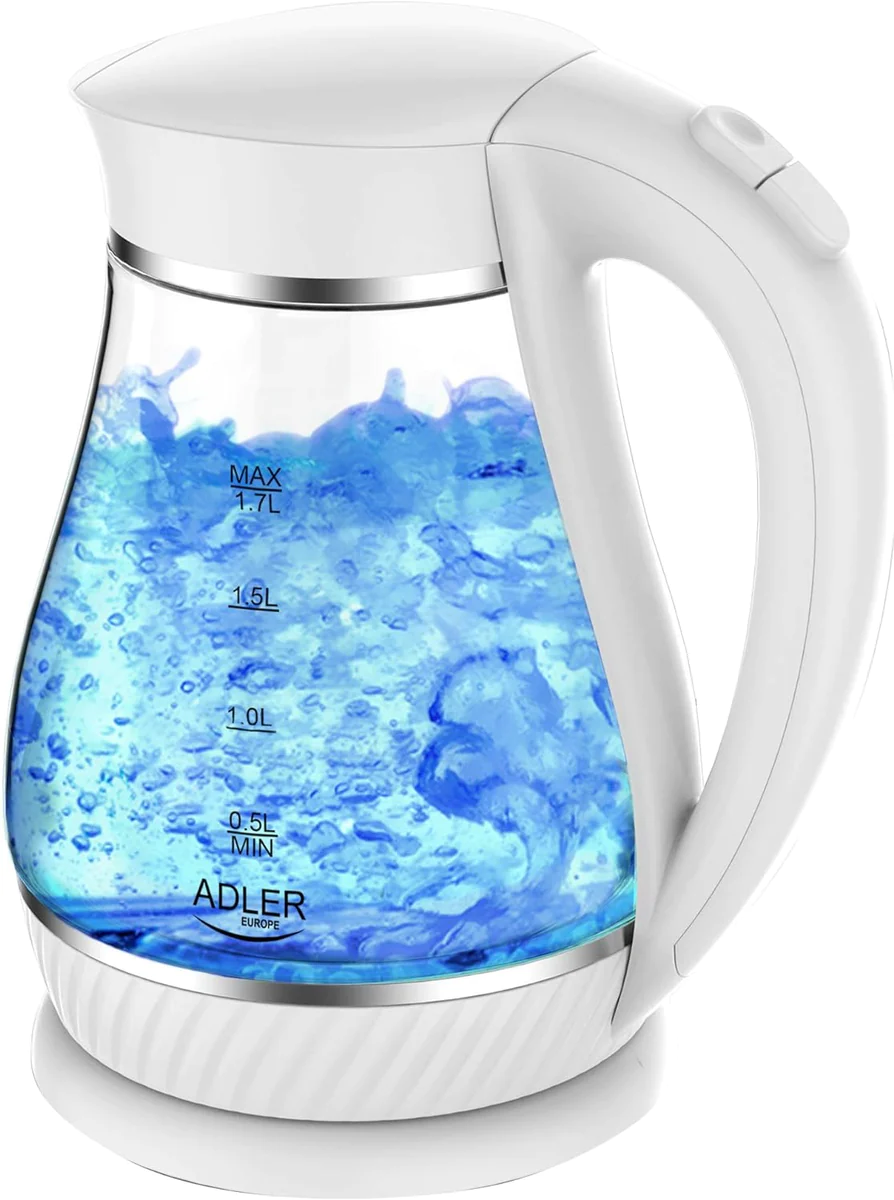 bouilloire électrique de 1,7L 2200W transparent blanc Adler