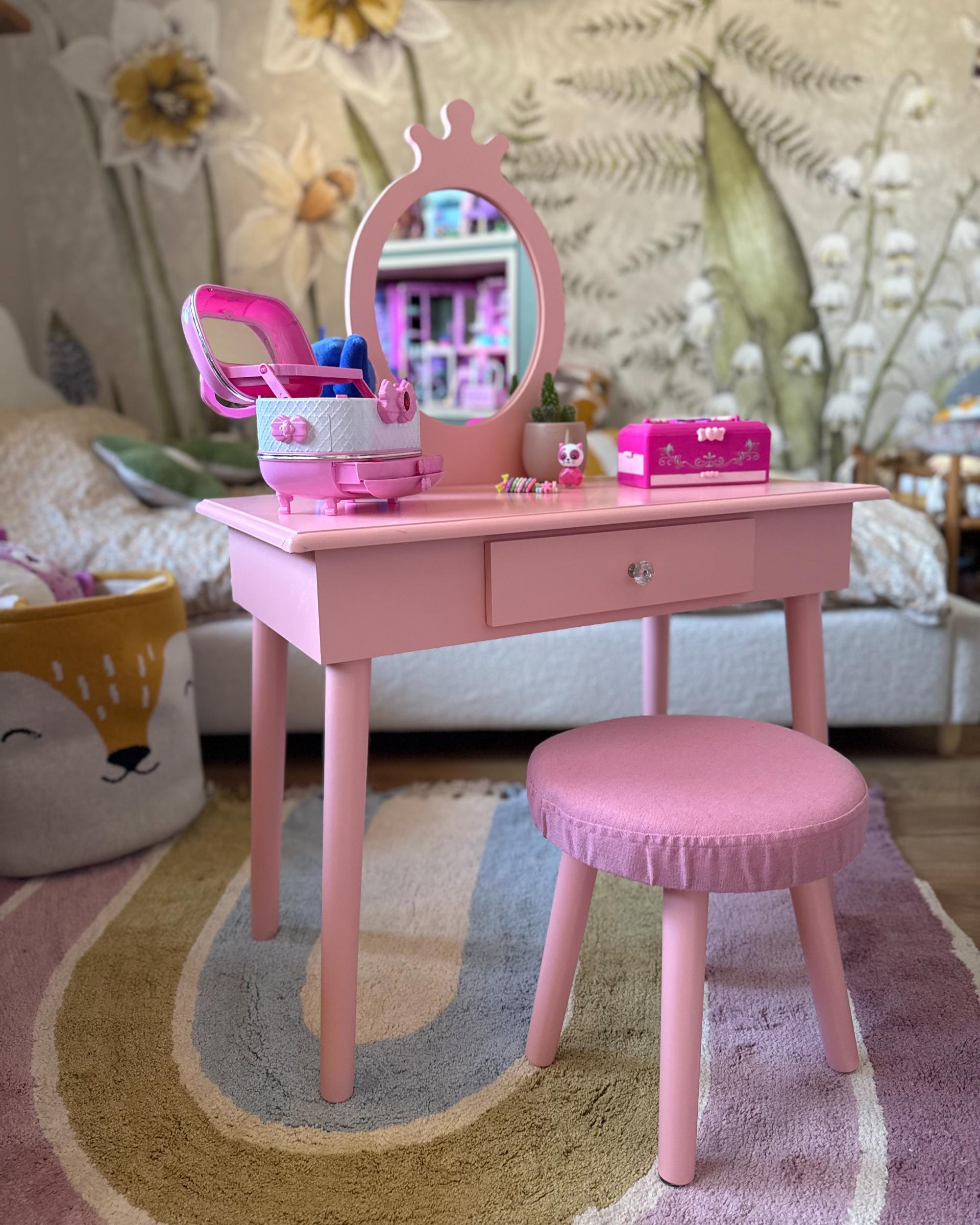 Kinderkaptafel met krukje MARGIE Roze