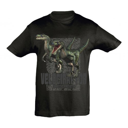 Camiseta Velociraptor para Meninos, Preta