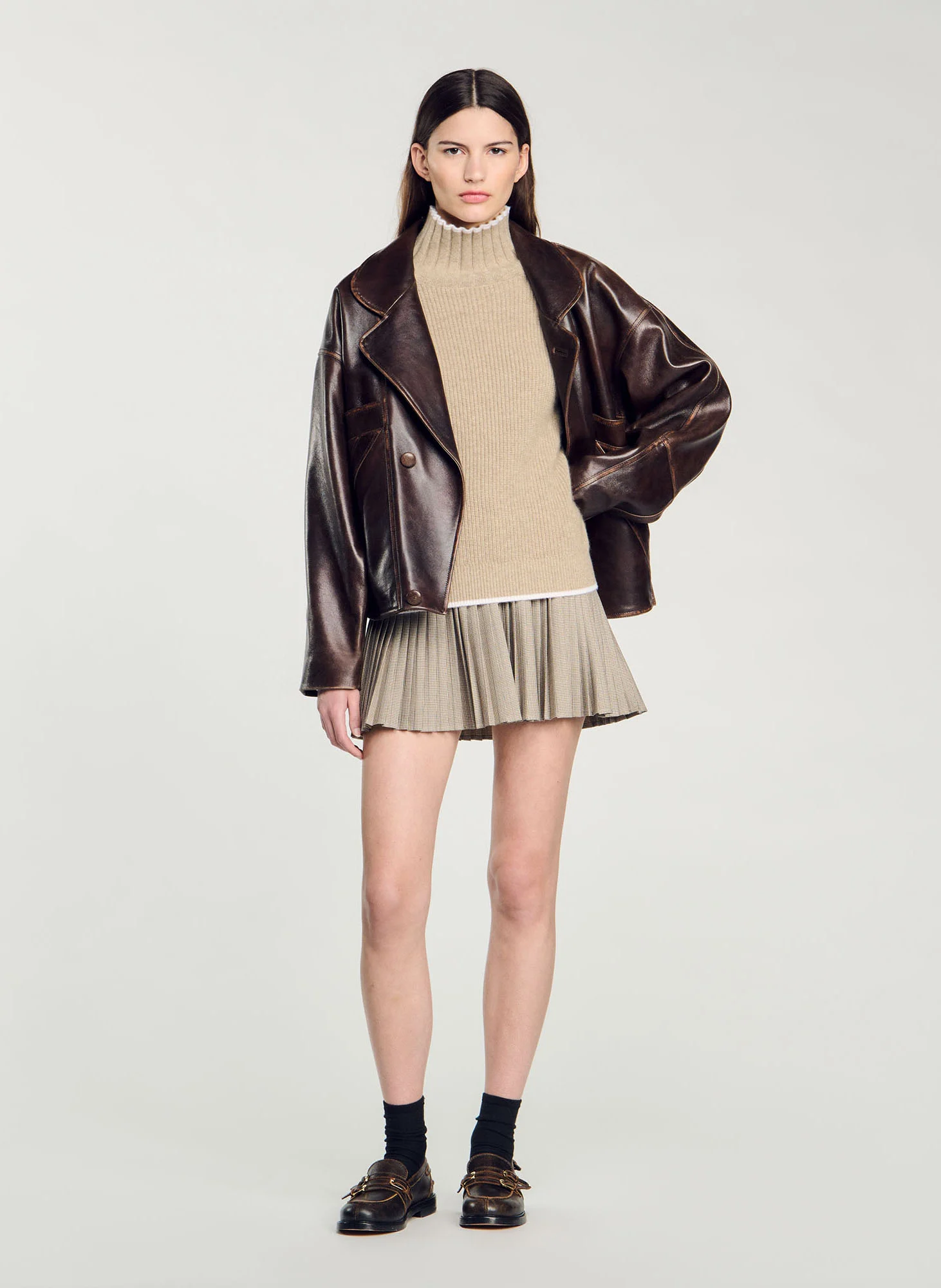 Pull col montant en laine mélangée | Beige