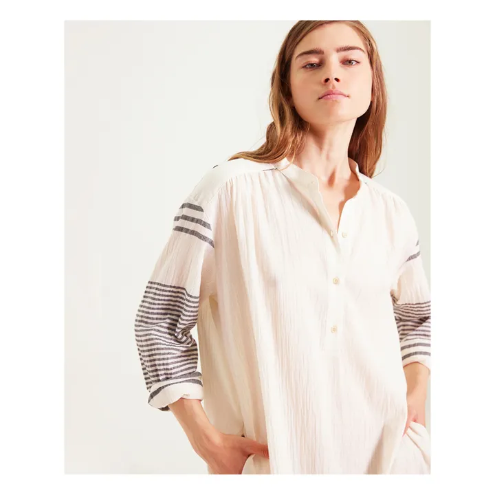 Sacrécoeur Robe Nina Rayures Gaze de Coton Bio | Ecru