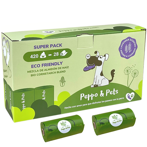 Peppo and Pets - 420 Sacos Biológicos com Aroma de Lavanda, Muito Eficazes para Fezes de Cachorro