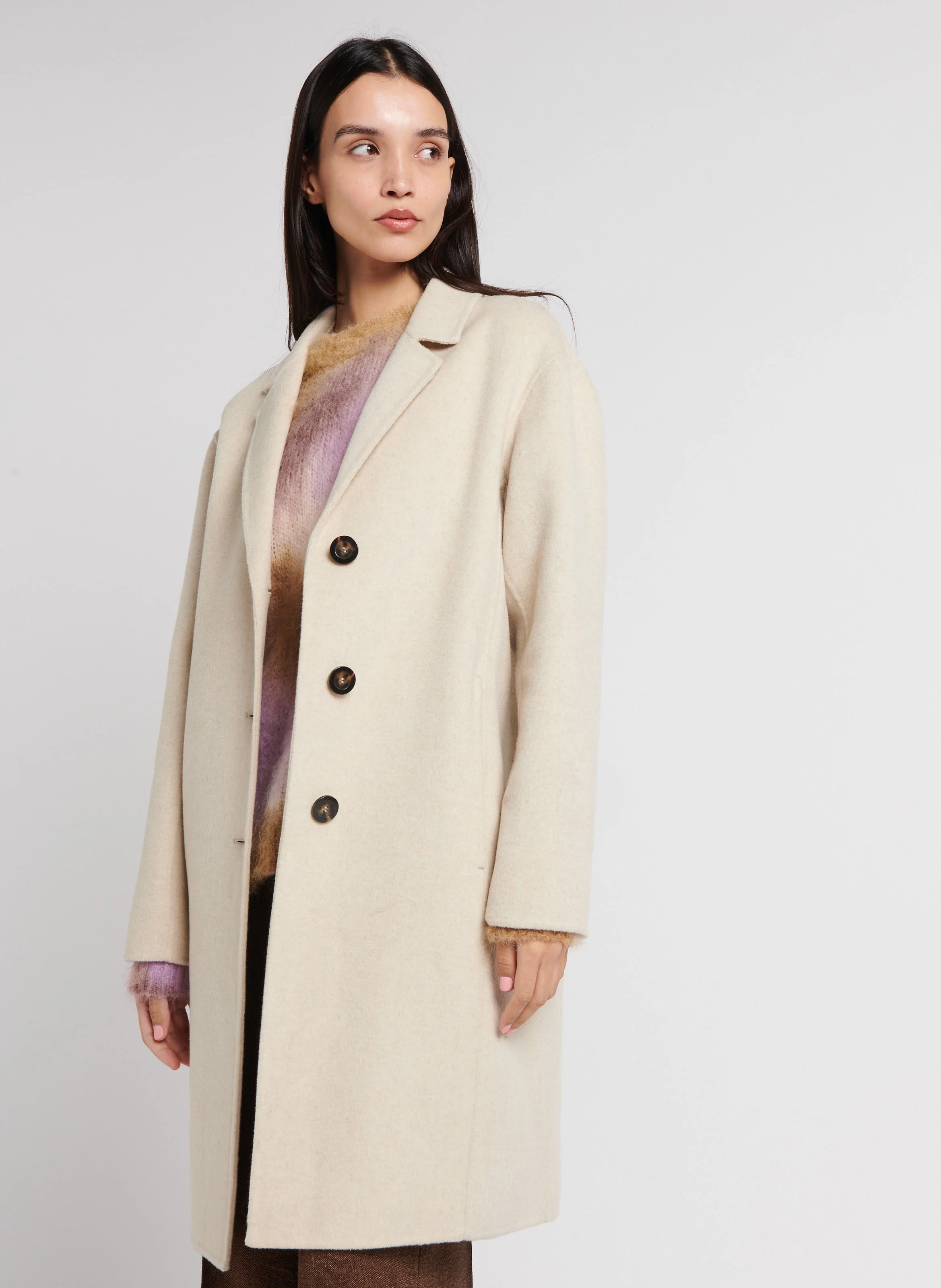 FAGGIO - Manteau droit col tailleur en laine mélangée | Beige