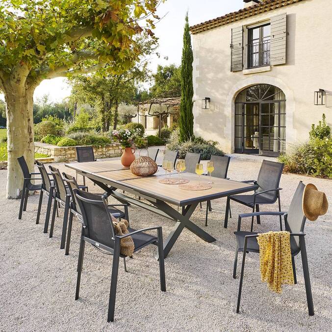 Table de jardin extensible AXIOME Effet bois Noix & Graphite