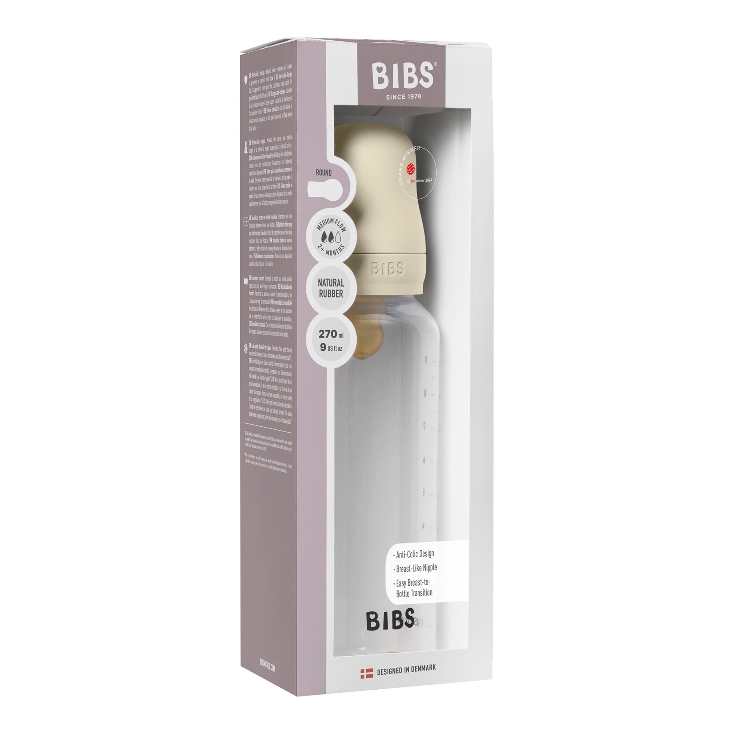 BIBS Babyflasche aus Kunststoff, 270 ml, ab 2M ivory
