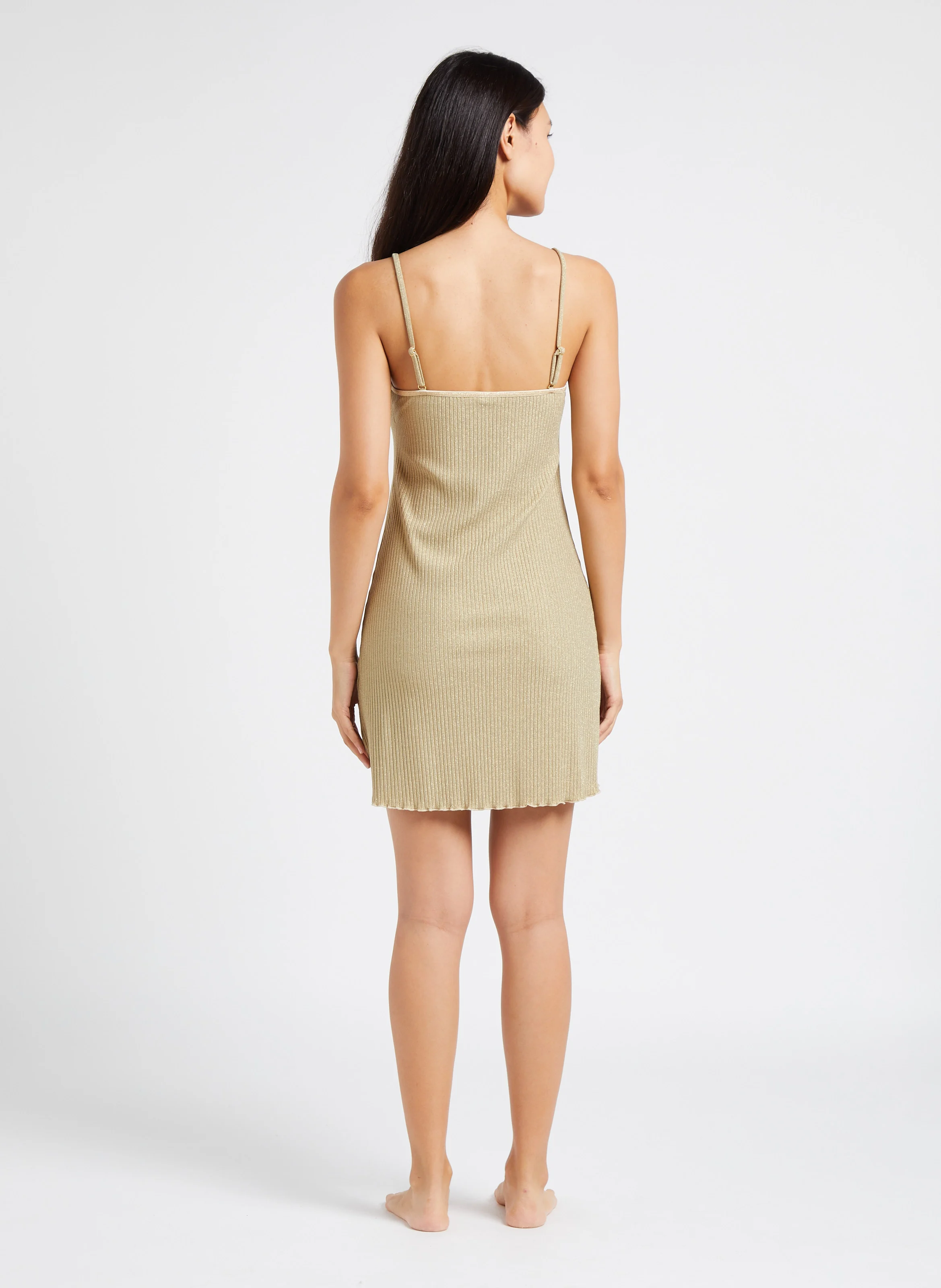SIMONE - Nuisette col V à fils métallisés| Beige