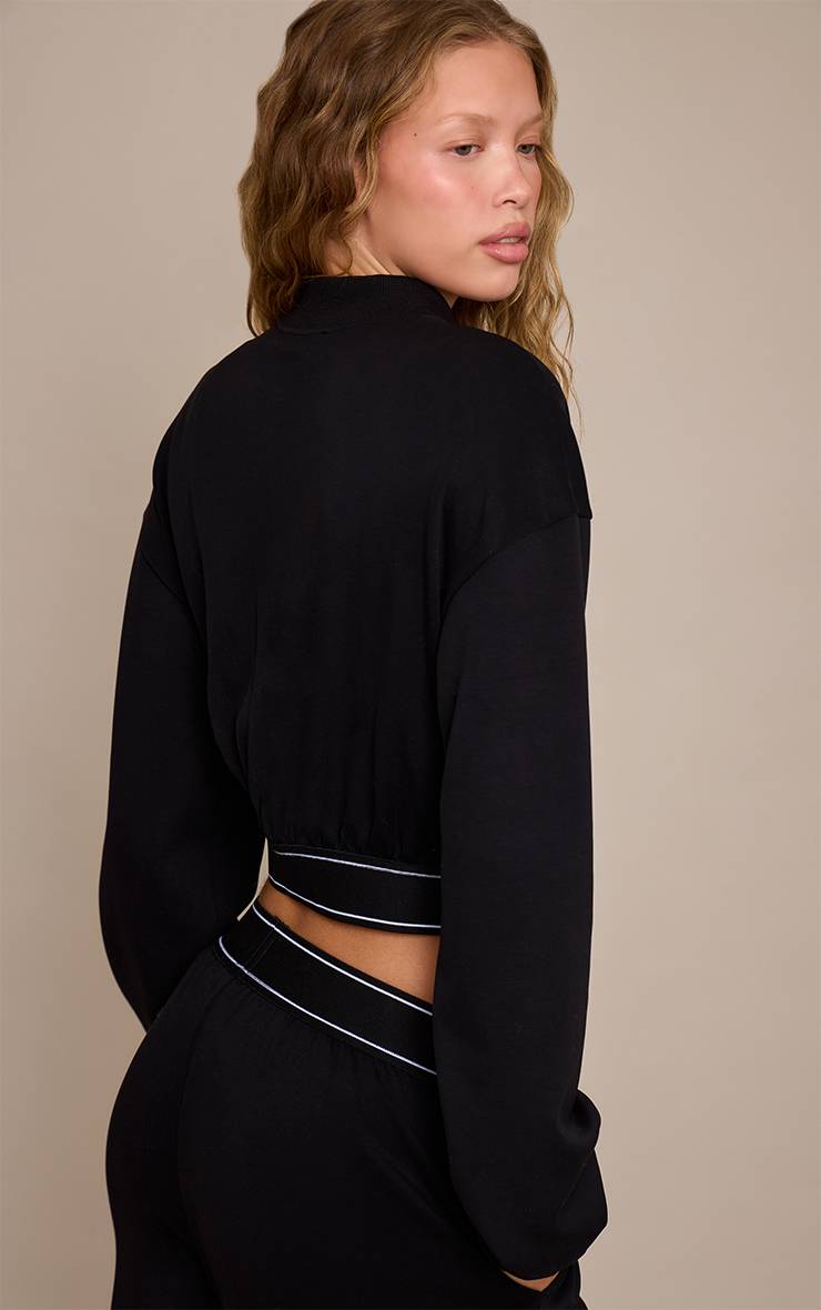 Noir Veste Bomber Ultra Douce À Taille Élastiquée