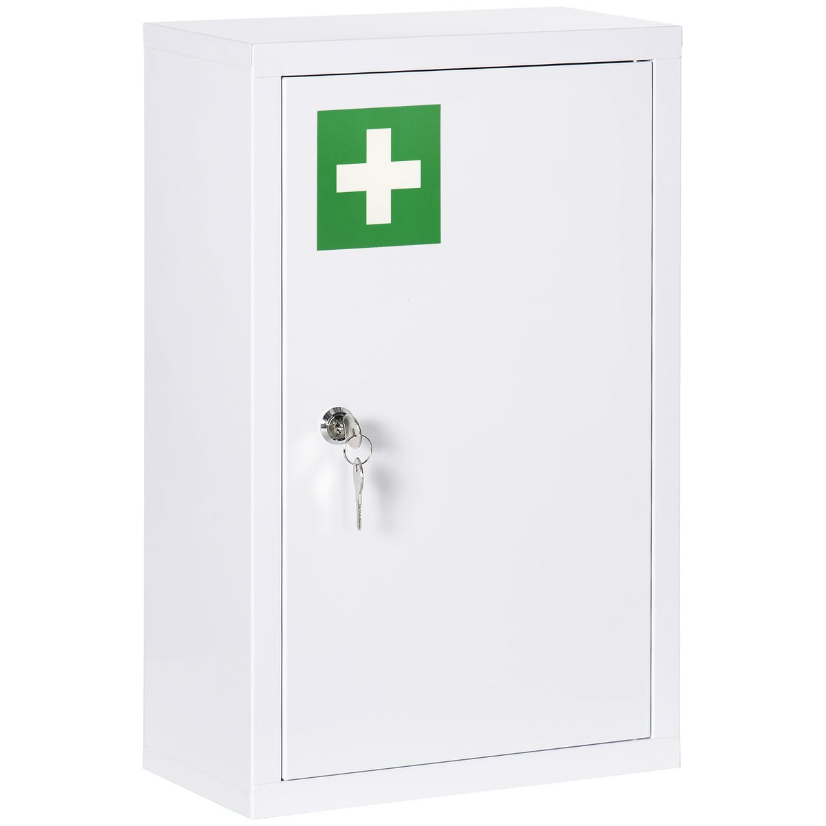 Kleankin Medicijnkastje, Apothekerskast met 3 Planken, Afsluitbaar Medicijnkastje, Medicijnkastje met 2 Sleutels, Wandgemonteerde Medicijndoos, Staal, Wit, 30 x 14 x 46 cm