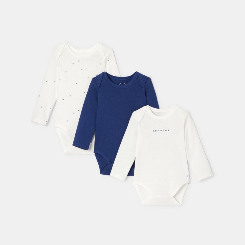 Lot de 3 bodies manches longues en coton bio bleu mixte Absorba Bleu