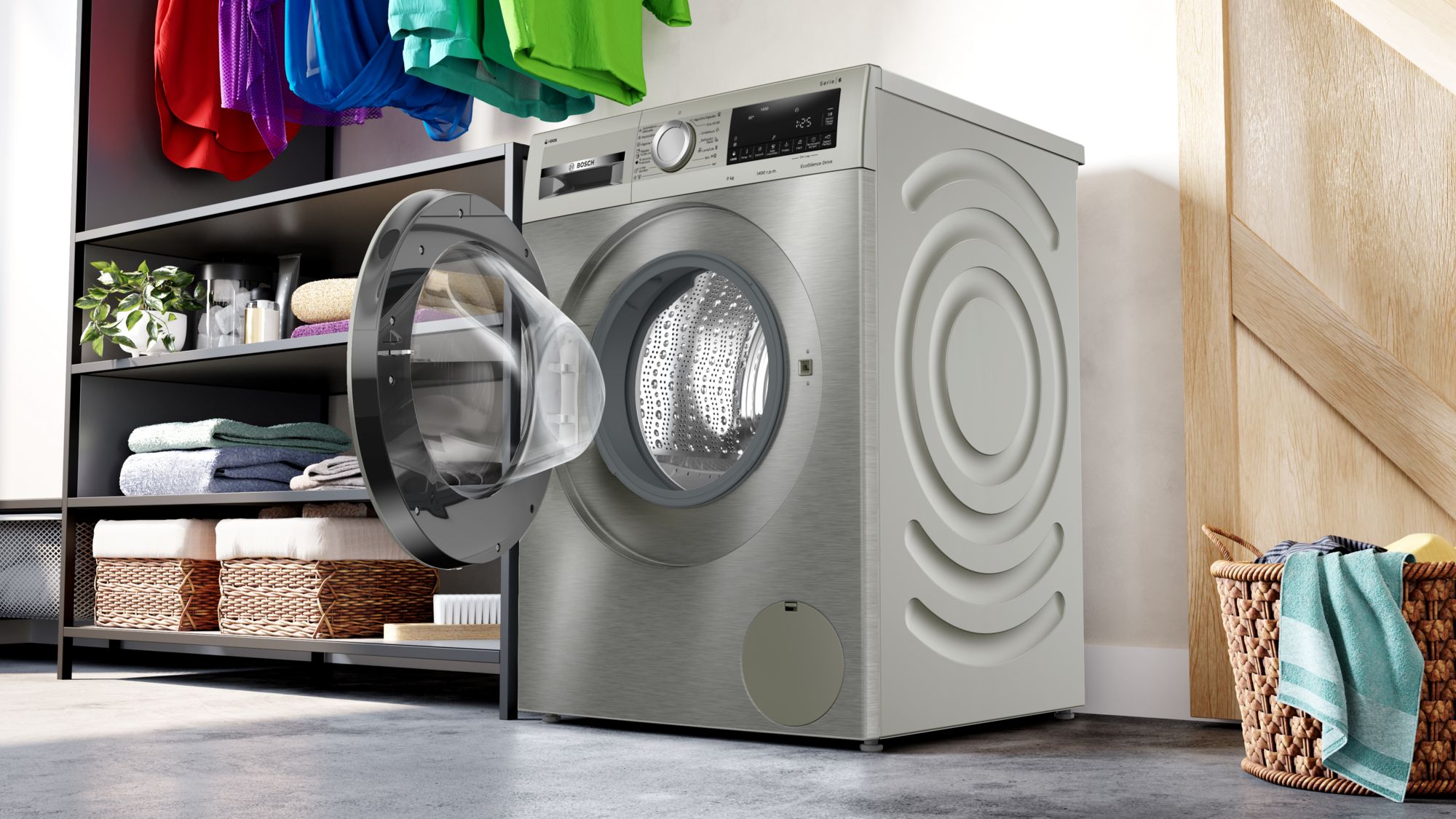 Máquina de lavar roupa de carregamento frontal Série 6, 9 kg, 1400 rpm, aço inoxidável WGG244AXES