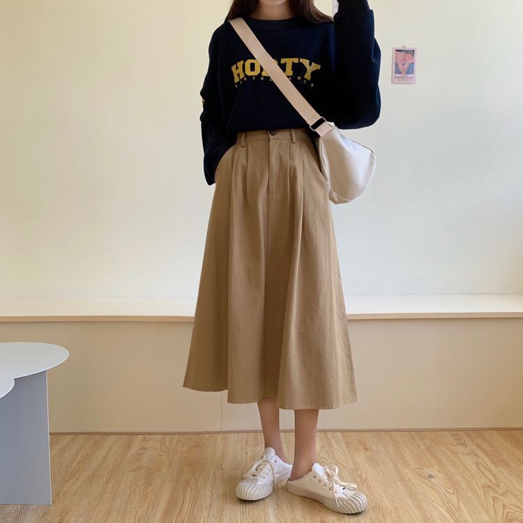 Yako - A-lijn midi-rok met hoge taille
