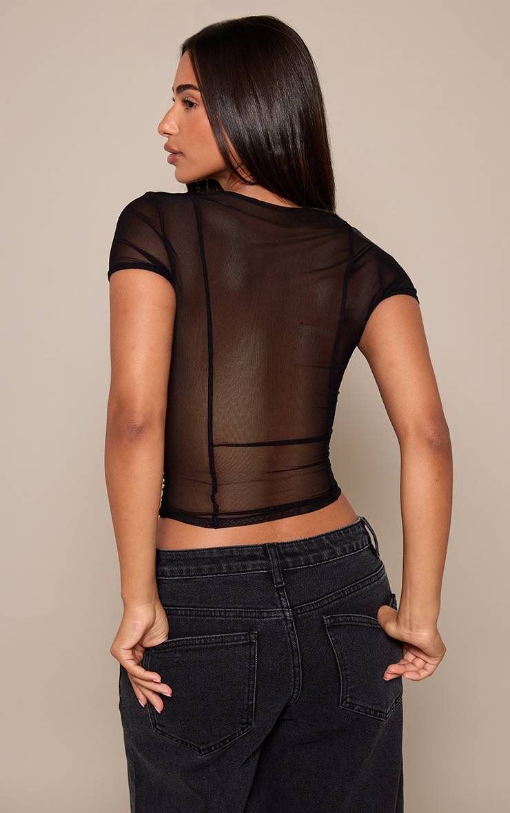 Noir Top Petite En Mesh Avec Laçage Devant