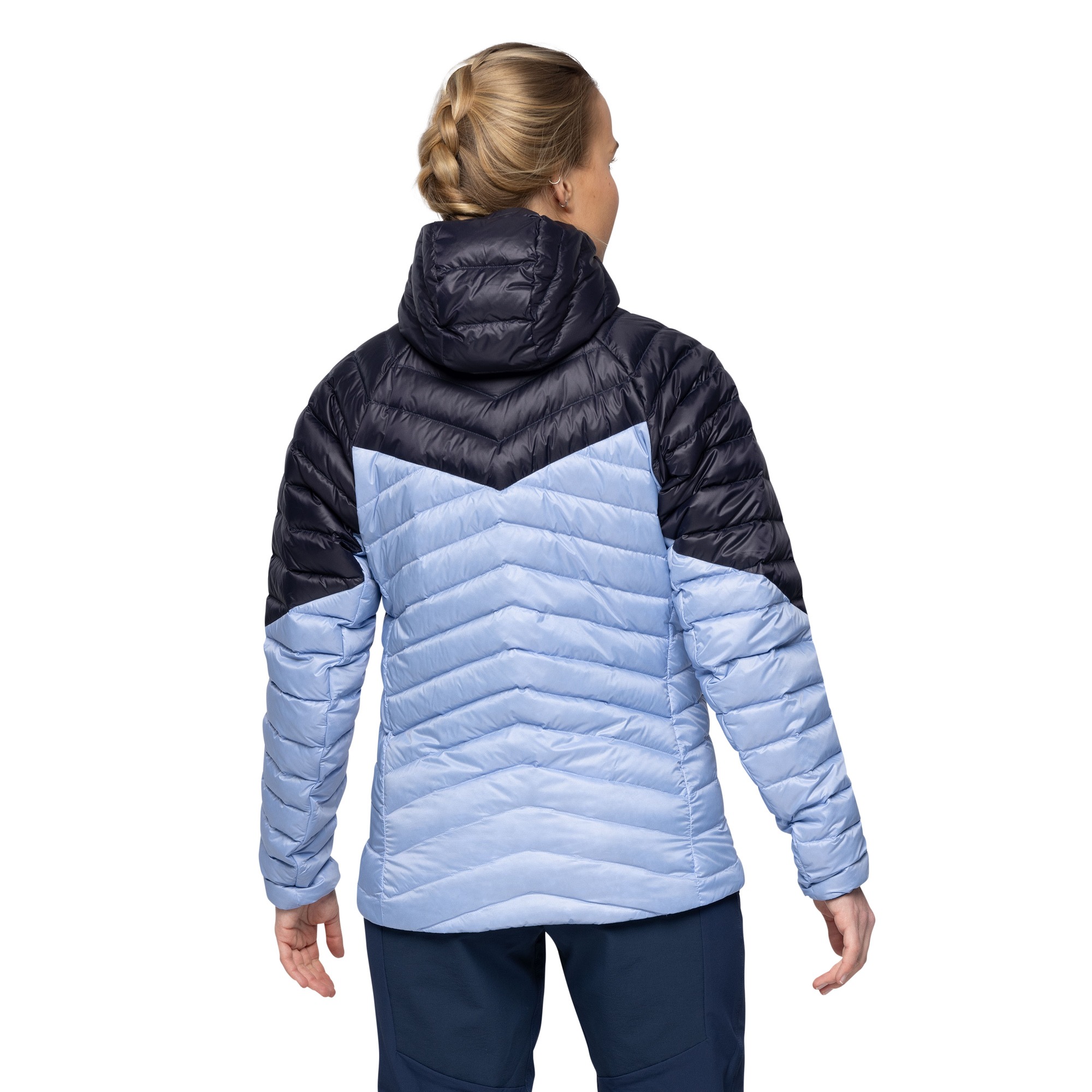 Tind Light Down Jacket Hood Dame Blueberry Milk/Navy Blue