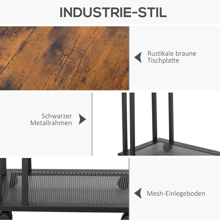HOMCOM Rollbarer Beistelltisch in C-Form schwarz