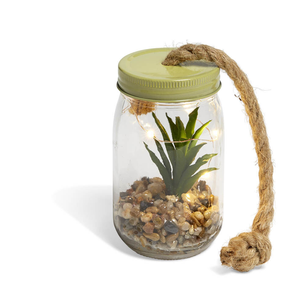 Bocal en verre plante artificielle avec accroche corde jute