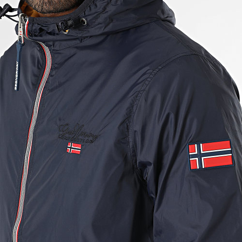 Veste Zippée Capuche Réversible Bleu Marine Jaune