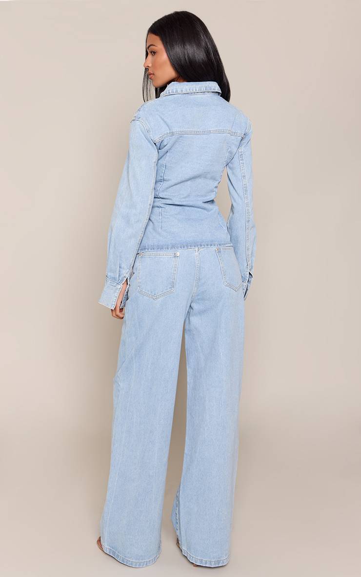 Light Blue Wash Jean Taille Haute Jambe Large Pour Femmes Grandes Tailles