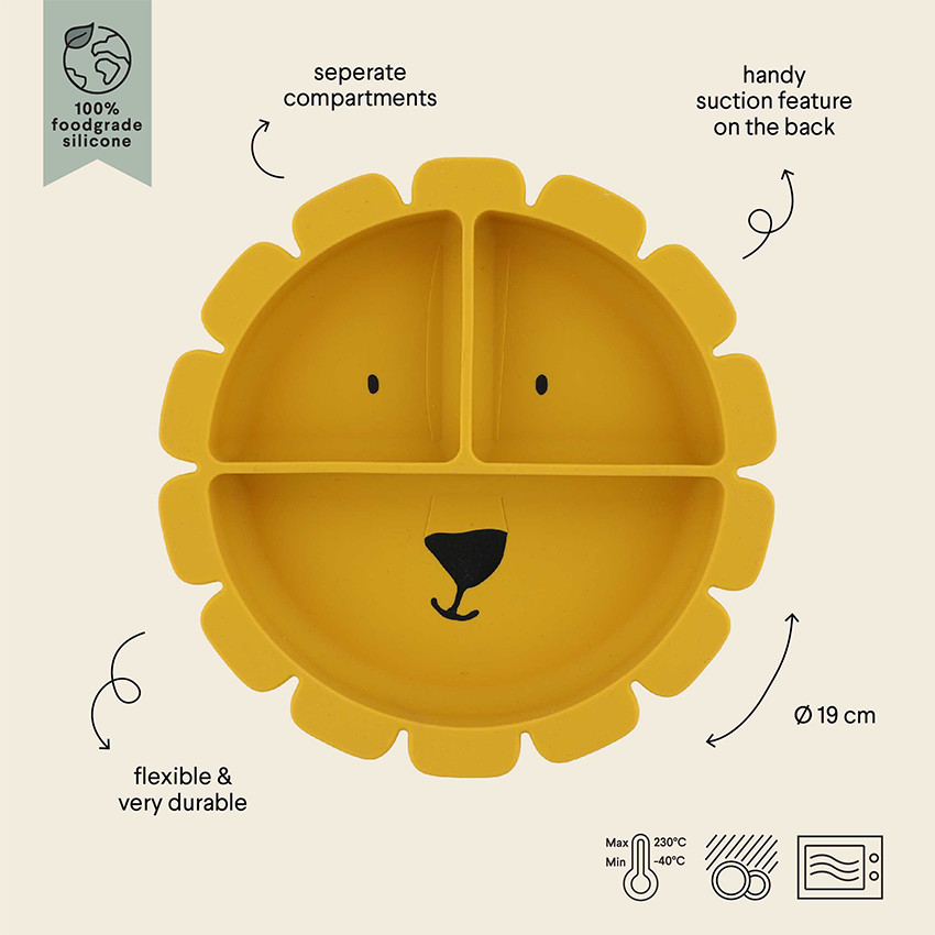 Assiette silinone avec ventouse et compartiments - Mr Lion