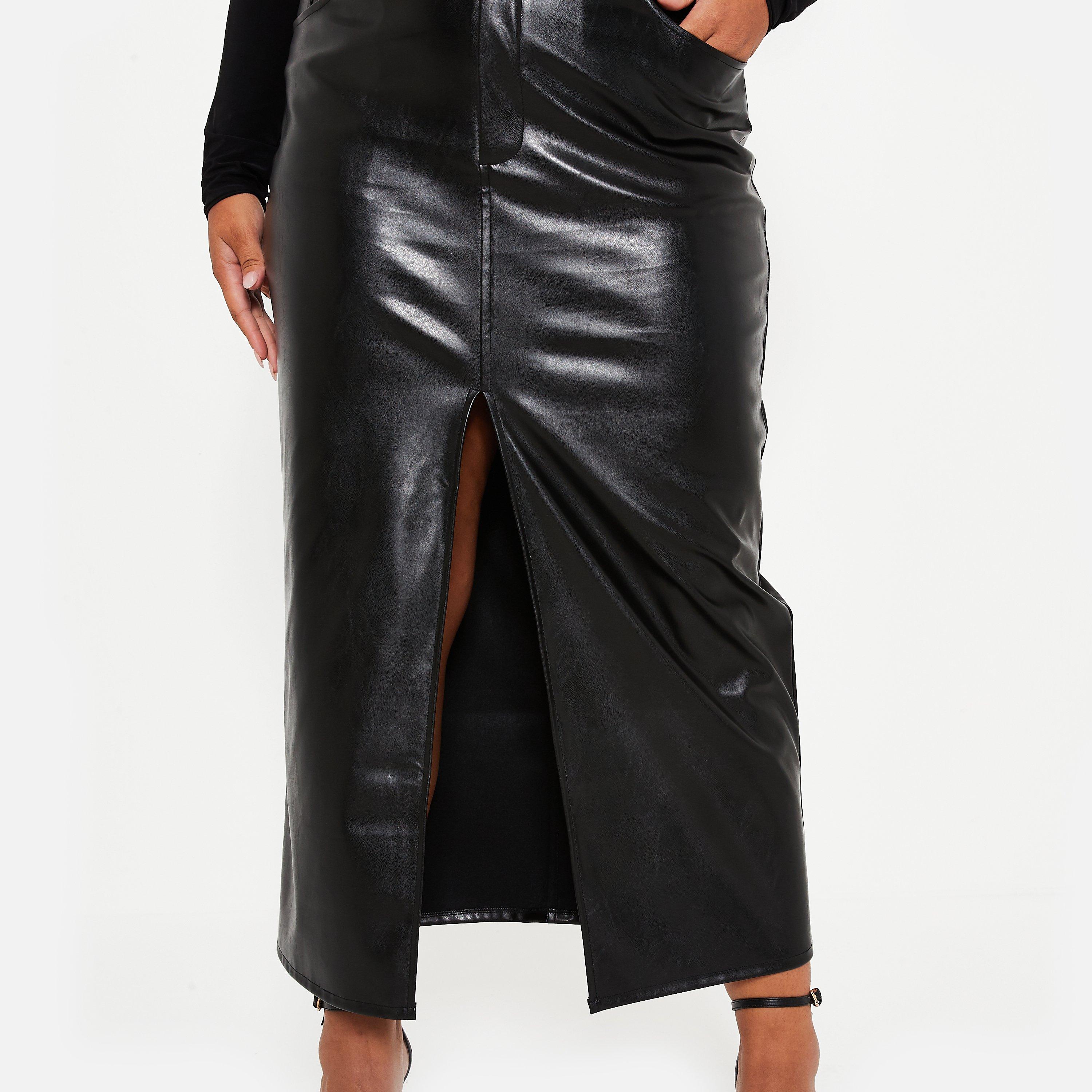 I Saw It First ISAWITFIRST Faux Leather Split Front Midi Skirt