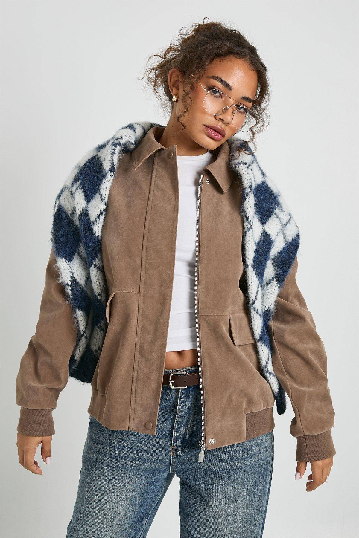 boohoo Veste bomber style suédé