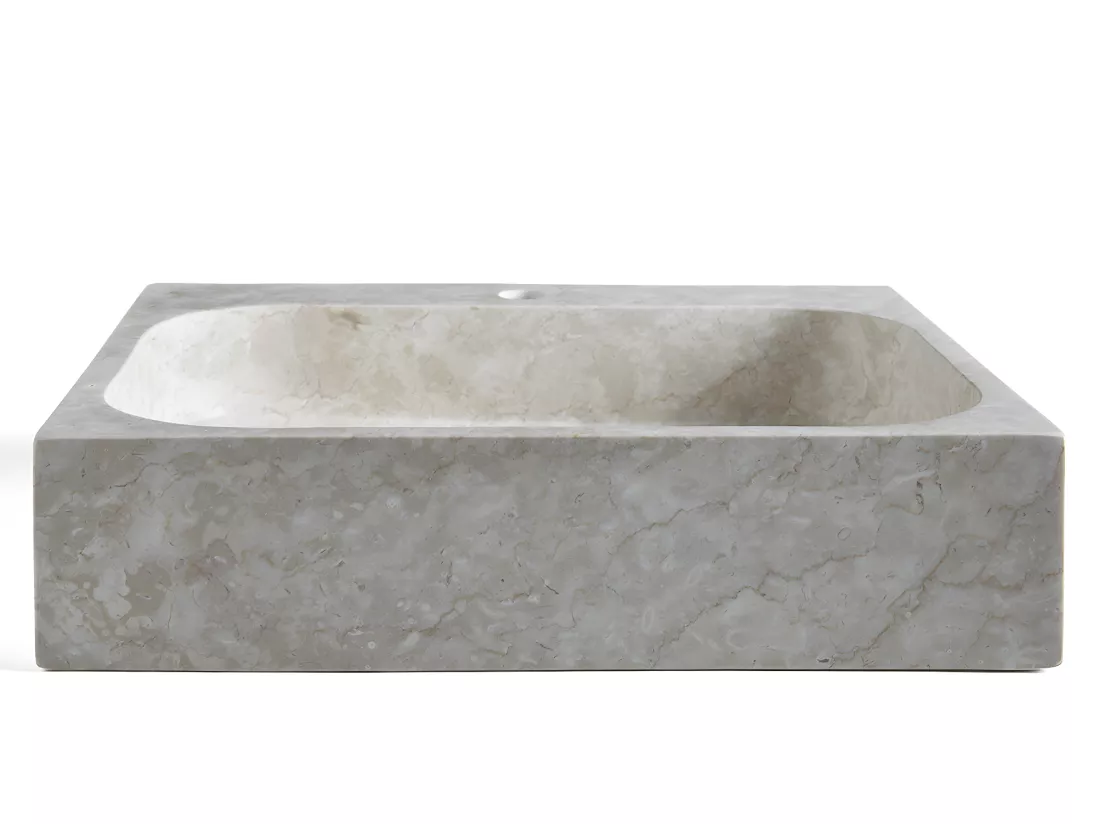 Vasque à poser / lavabo en marbre coloris beige - Longueur 52 x Hauteur 13 x Profondeur 42 cm