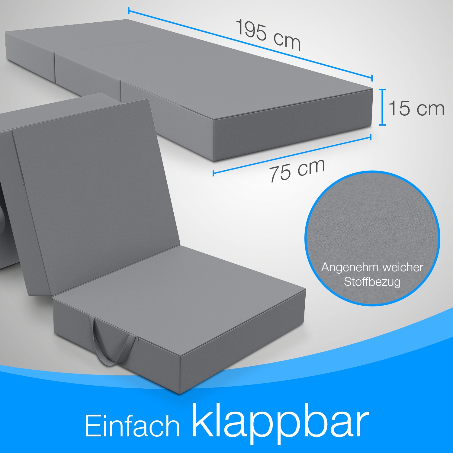 Bestschlaf Klappbare Gästematratze 3-teilige Faltmatratze, Schaumstoff extra dick