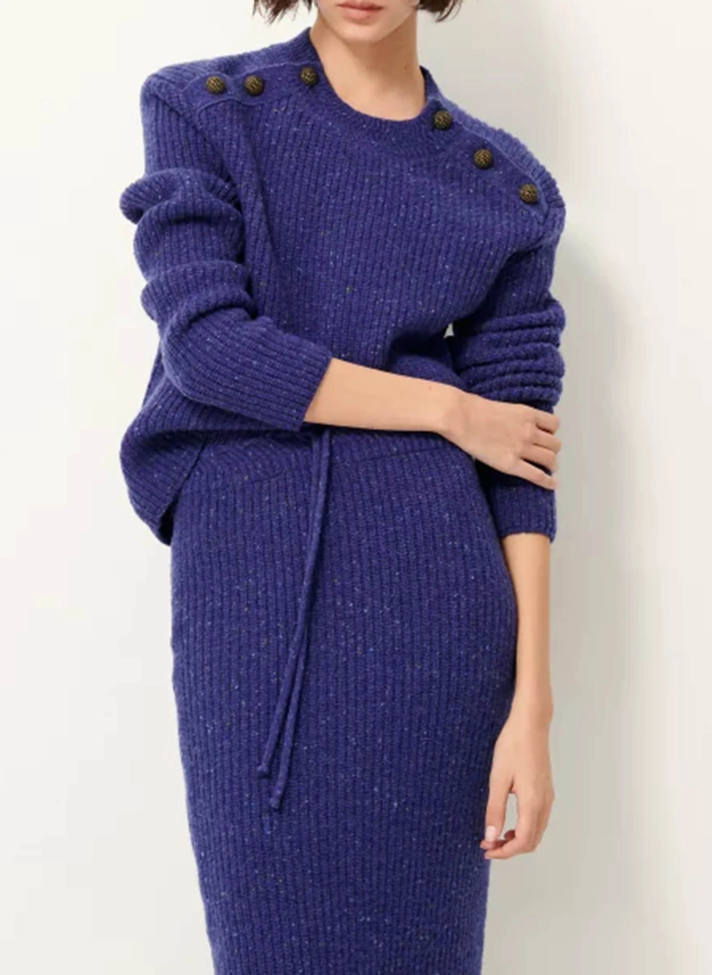 MAGELLAN - Pull droit col rond en laine mélangée | Bleu