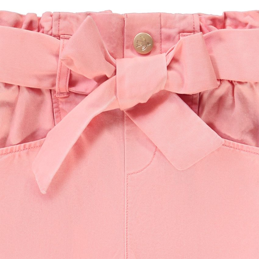 Pantalon paperbag uni avec ceinture pour fille - Rose
