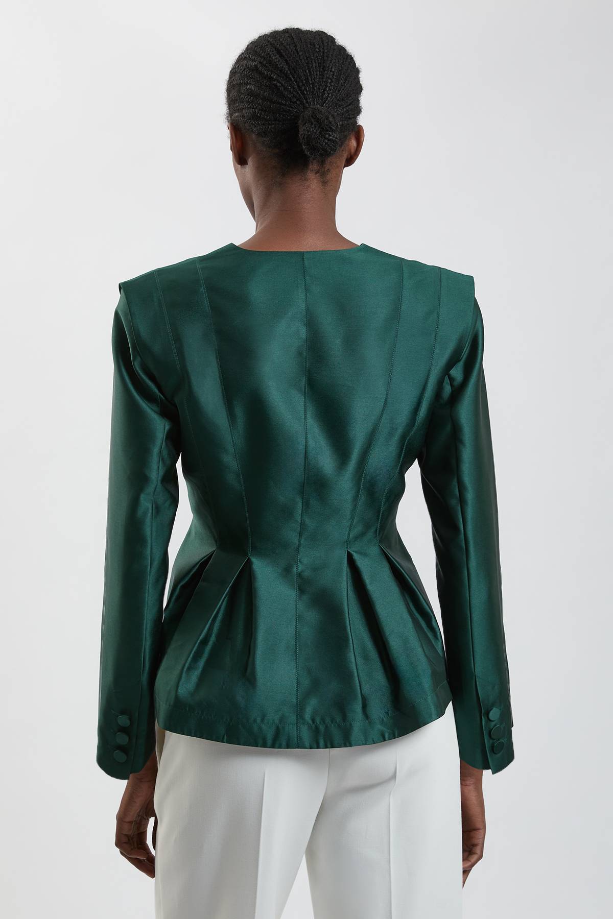KarenMillen Blazer Ajusté En Satin Structuré À Basque Plissée