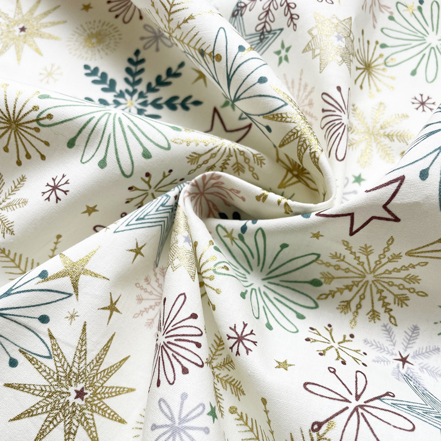 Tissu Coton Au Mètre Ex2447 Étoiles De Noel Blanc Cassé