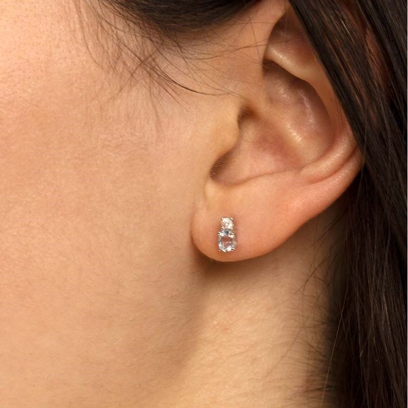 Boucles d'oreilles Or Blanc Diamant et Topaze