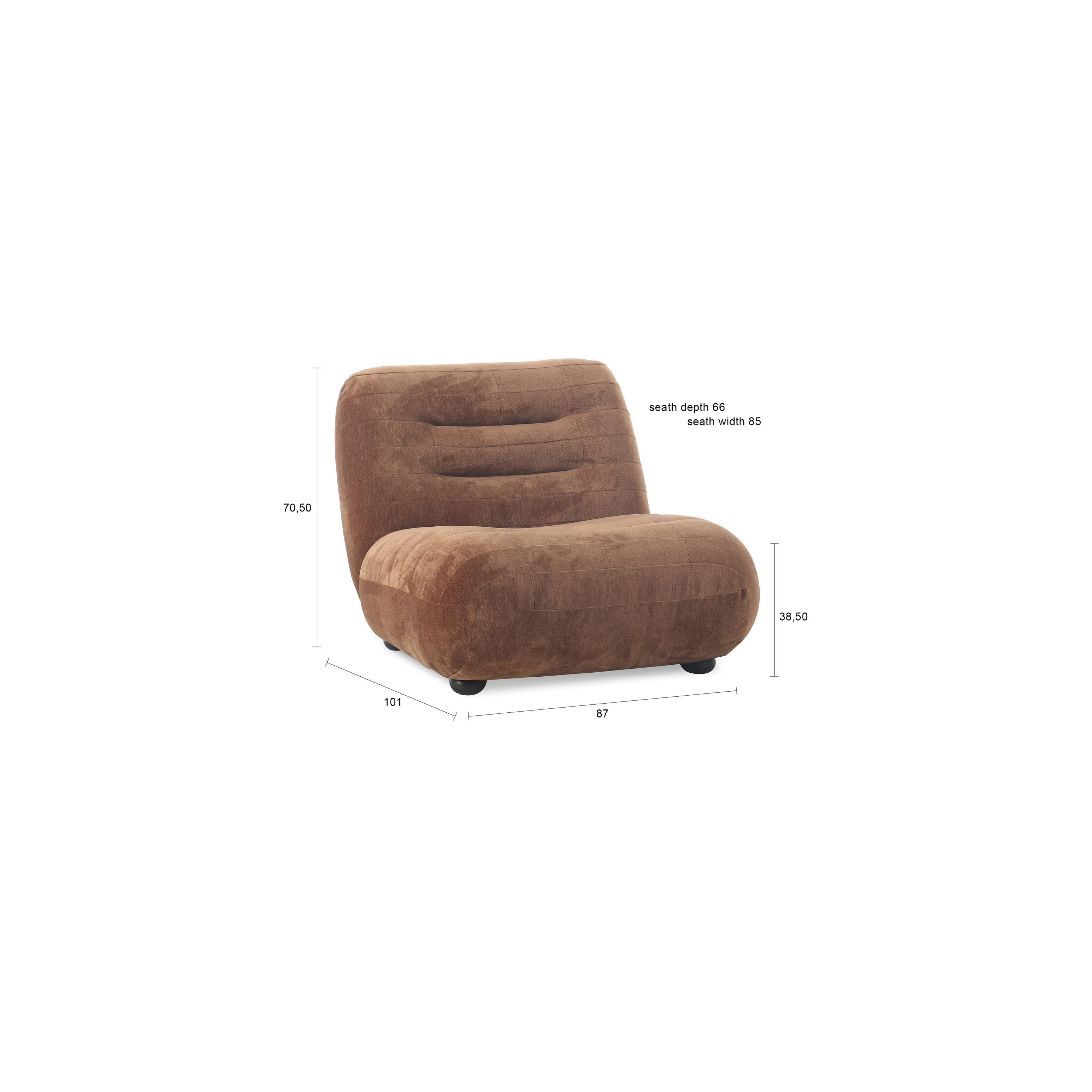 Dutchbone Wyatt Fauteuil Velours Cognac Bruin