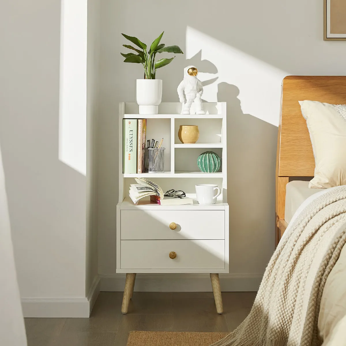 SoBuy FBT100-W Table de chevet avec étagères