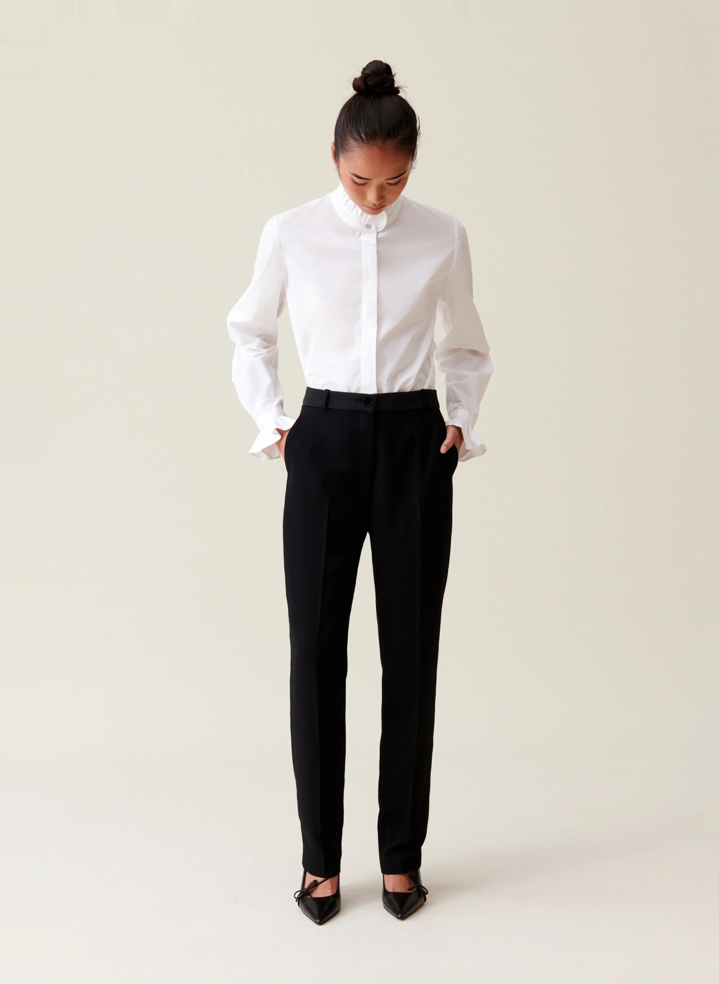 Pantalon droit à plis | Noir