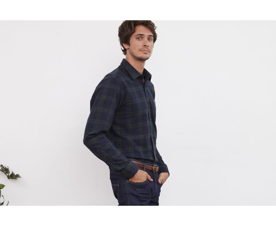 Chemise flanelle Navy à carreaux Verts Foncés homme - CÉCILIEN